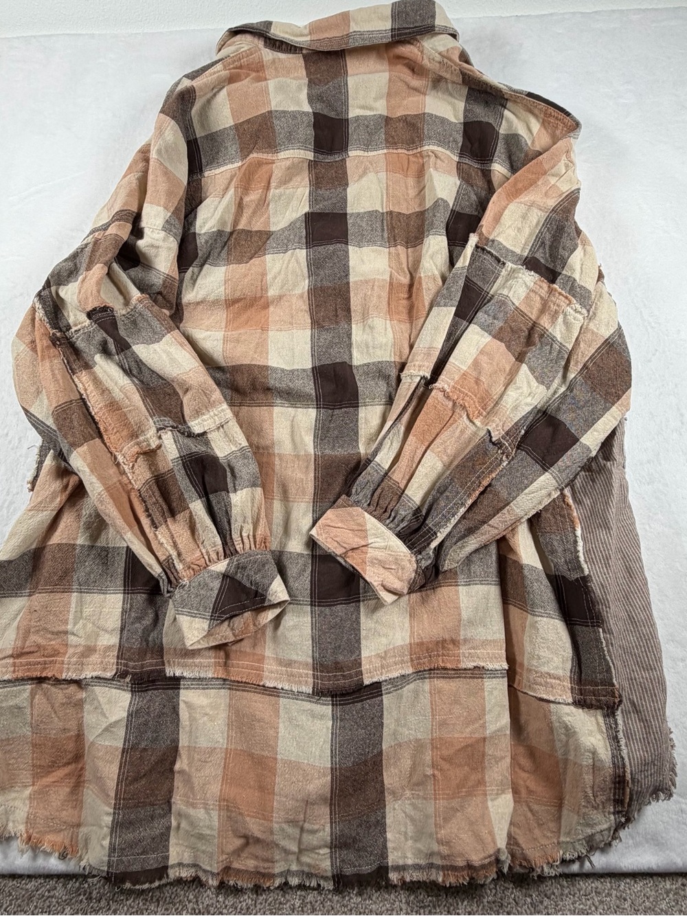 Easel Plaid Button-Front Shirt Jacket - Beige & Brown - Picture 5 of 8